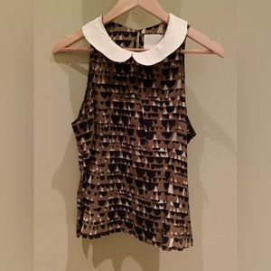 Line & Dot Silk Sleeveless Collared Top